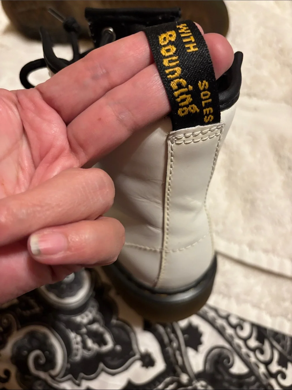 Dr. Martens White Leather Lace-Up Boots with Black Laces